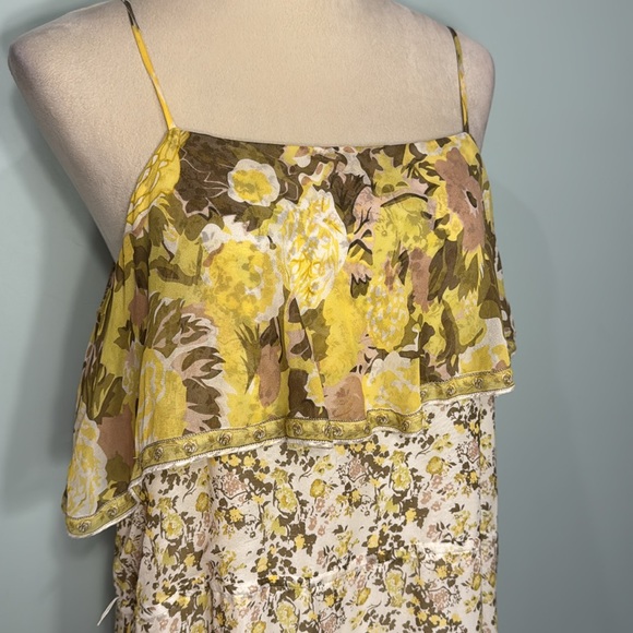 Joie silk Yellow and Green floral Ruffled Tiered Maxi Sundress Size L - Picture 4 of 14